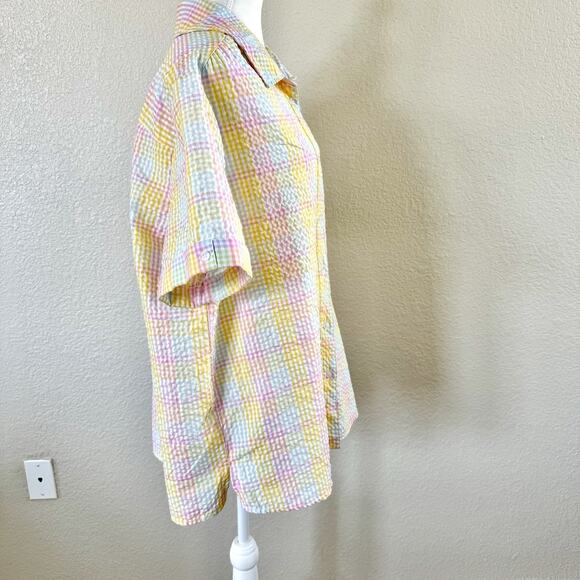 American Sweetheart Shirt Womens XL White Pastel Plaid Easter Seersucker Button - Picture 5 of 14